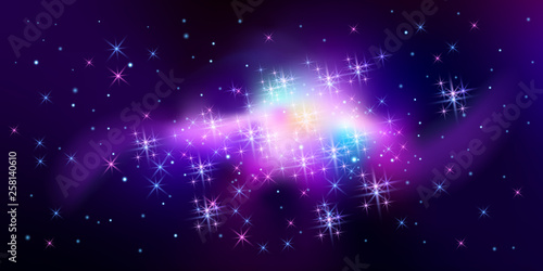 Stellar space background with dark nebula, supernova explosion and magical galactic stars photo