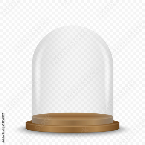 transparent glass dome on podium.