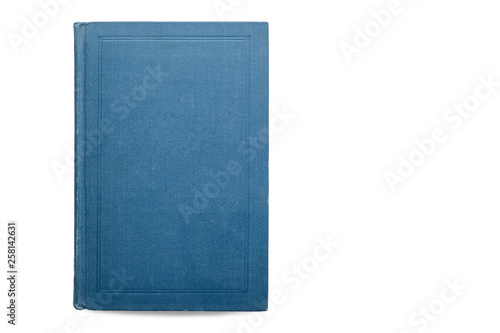 Blue hardcover book isolated on white background — blank cover mockup for graphic design and book publishing