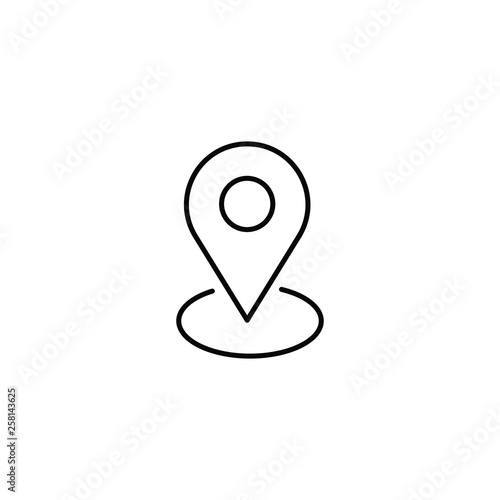 GPS marker icon. Location pointer sign. Coordinate pin symbol. Thin line icon on white background. Vector illustration.