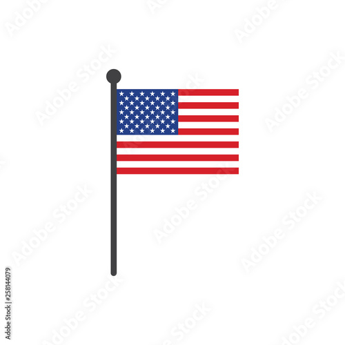 USA flag with pole icon vector isolated on white background