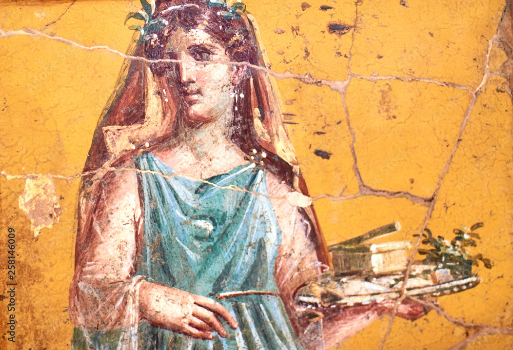 Fototapeta Postać kobiety namalowanej na fresku w Domusie w Pompejach
