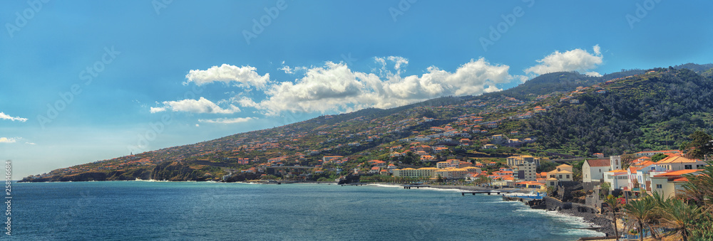 Fototapeta premium Coastline Madeira with Highway along Santa Cruz and a view at the airport