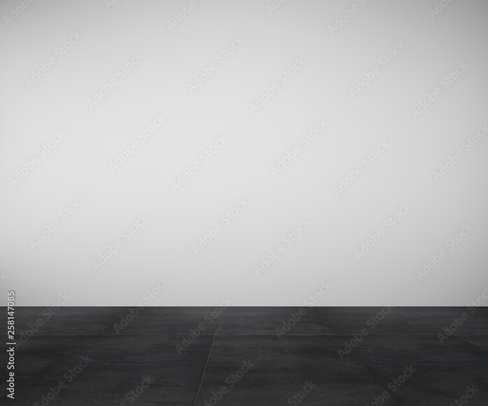 Fototapeta premium Empty room with black ceramic tile flooring. Rendering made using free software Blender