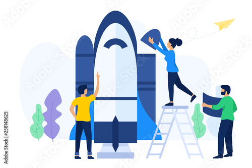 Creative teamwork prepare to launch a spaceship