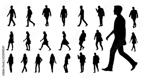 Vector collection of walking people silhouettes. Vector set photo