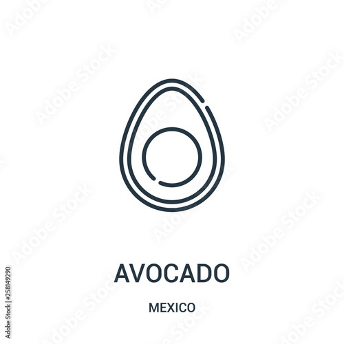 avocado icon vector from mexico collection. Thin line avocado outline icon vector illustration.