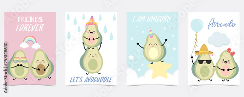 Pink blue hand drawn with rainbow,star,balloon,unicorn avocado