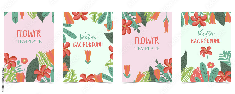 Blue,pink,green hand drawn summer postcard with flower and leaf Blue,pink,green hand drawn summer postcard with flower and leaf
