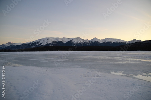 Frozen Pyramid Lake at Sunset