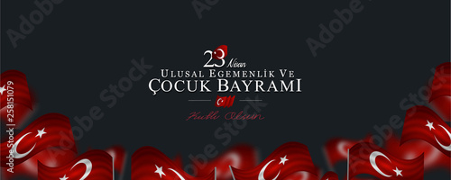 23 nisan ulusal egemenlik ve cocuk bayrami vector illustration. (23 April, National Sovereignty and Children’s Day) waving flags
