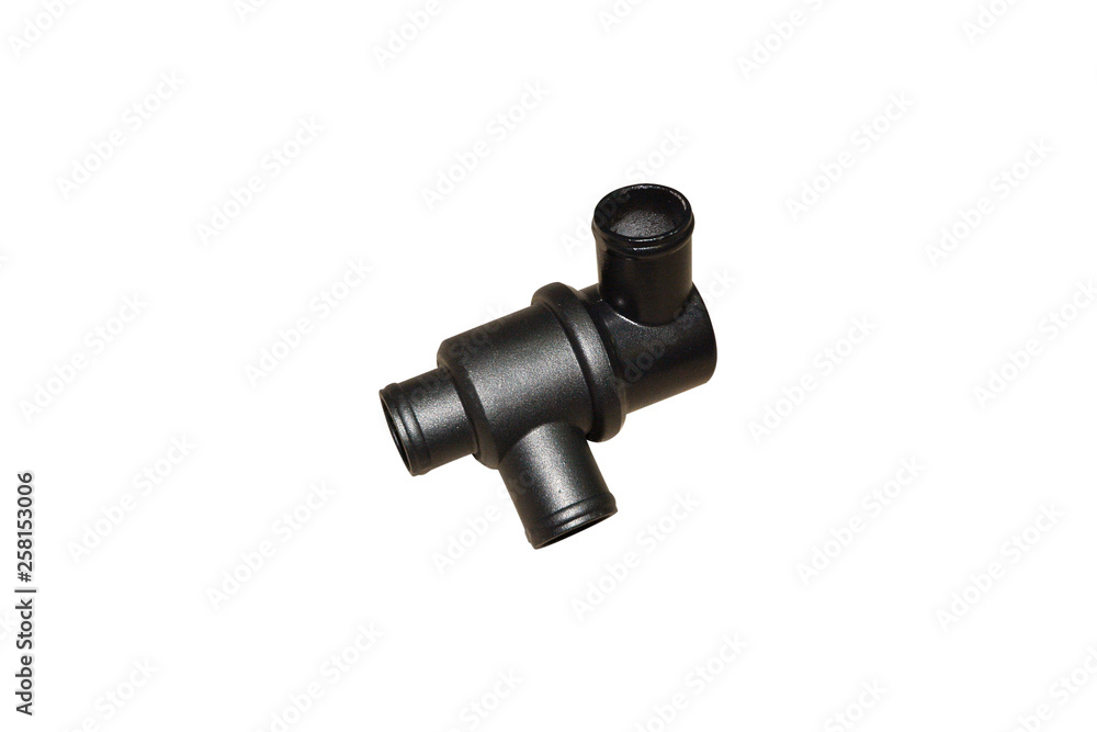 Thermostat with a pipe isolated on a white background engine parts Thermostat with a pipe isolated on a white background engine parts