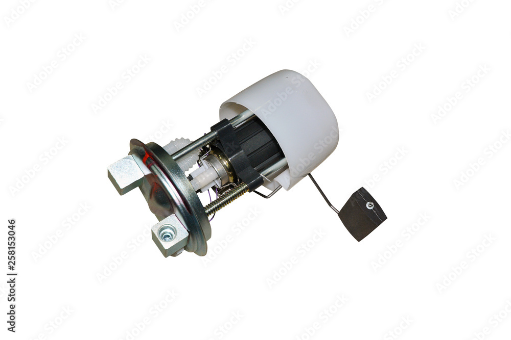 Fuel pump about the fuel level sensor in bank of the automobile isolated on white background Fuel pump about the fuel level sensor in bank of the automobile isolated on white background