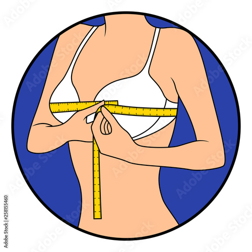 Slim lady measuring the size of her chest