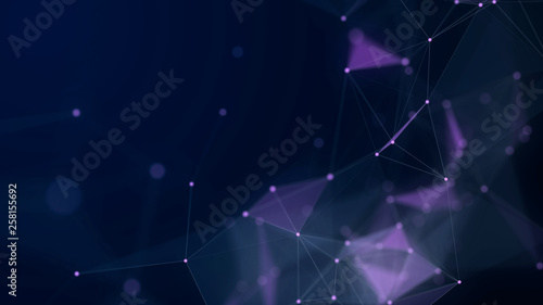 Photography Violet shapes, dots and lines are connected with shine on blurred background
