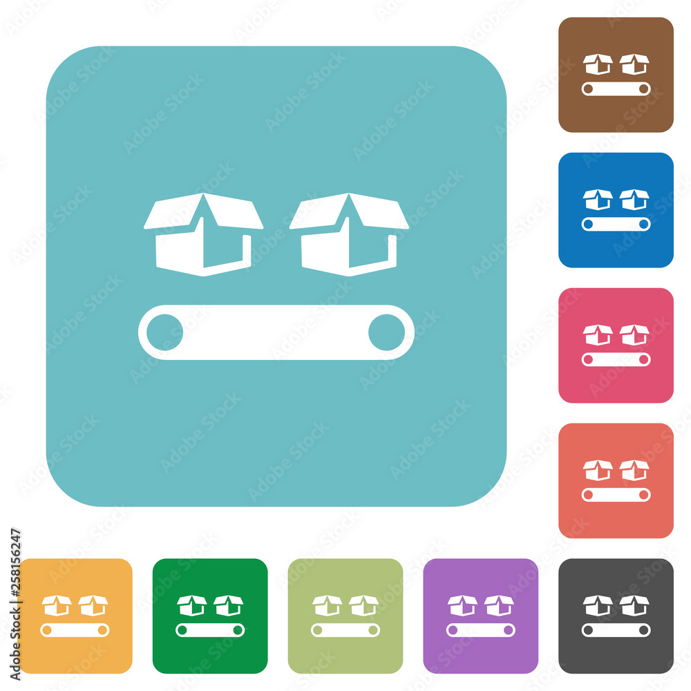 Conveyor with boxes rounded square flat icons Conveyor with boxes rounded square flat icons