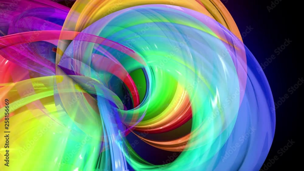 4k colorful looped animation of a rainbow colors tape with neon light ...