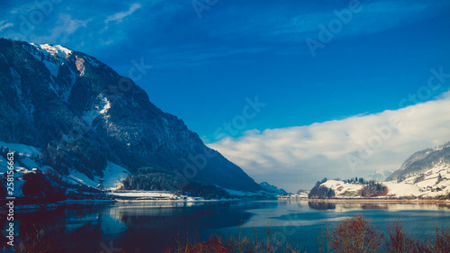 Beautiful  winter  scenery in the Alps with snowy mountain © EwaStudio