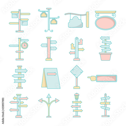 Sign directions post, arrow, street icon,  decisions, questions, set of direction icons