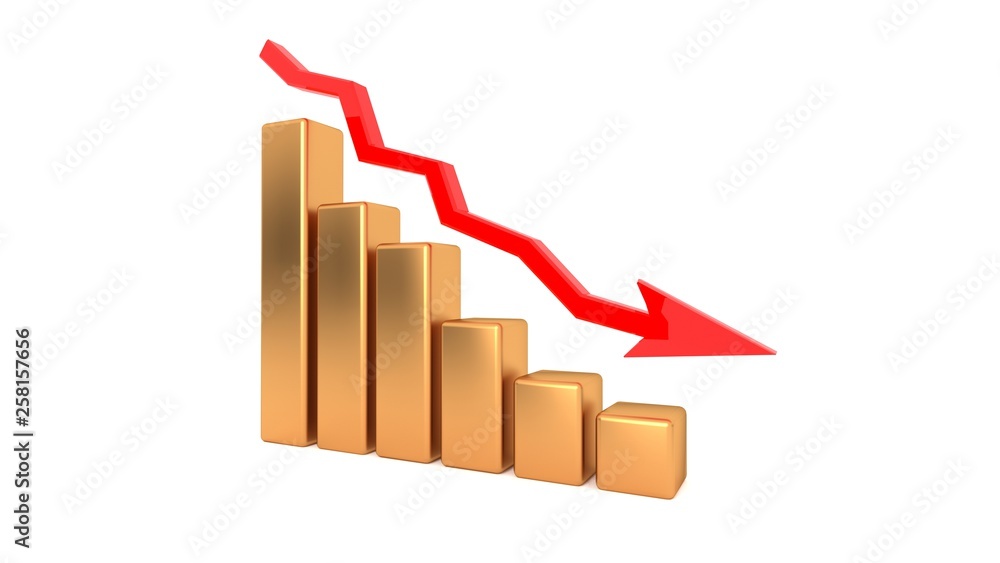 Chart of falling incomes, losses of an enterprise, crisis of incomes. 3D illustration Chart of falling incomes, losses of an enterprise, crisis of incomes. 3D illustration