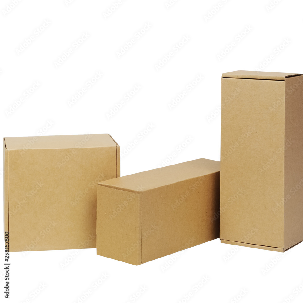 Cardboard boxes for goods on a white background. Different size. Isolated on white background. Cardboard boxes for goods on a white background. Different size. Isolated on white background.