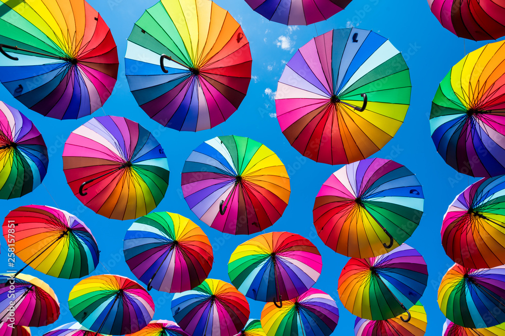 Many colorful umbrellas. Rainbow gay pride protection Many colorful umbrellas. Rainbow gay pride protection