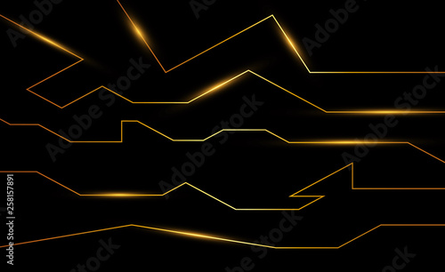 Golden abstract electron energy line on brushed black background. Power vein light tech