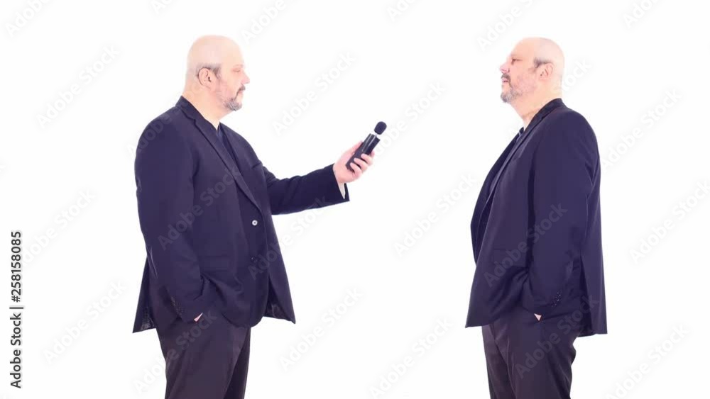two similar men in interview - questions & answers white screen two similar men in interview - questions & answers white screen