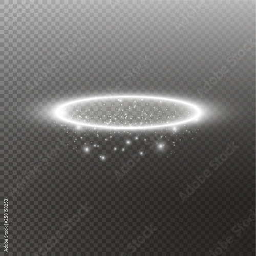 White halo angel ring. Isolated on black transparent background, vector illustration