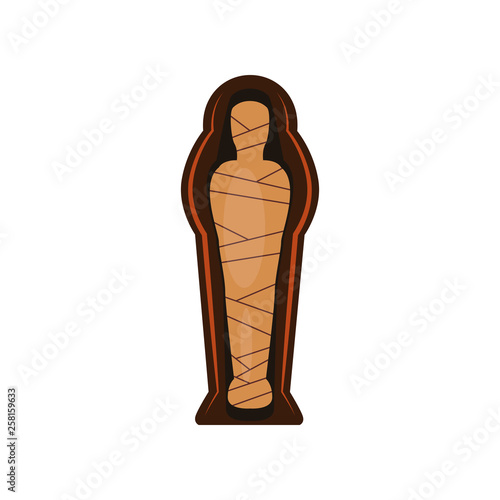 Mummy in sarcophagus vector illustration. Historic, ancient, antique. Ancient Egypt concept. Cartoon illustration can be used for topics like history, museum, souvenir