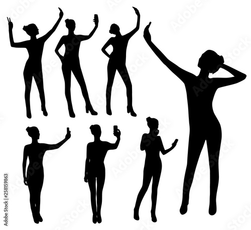 Girl black silhouette taking selfie with smart phone