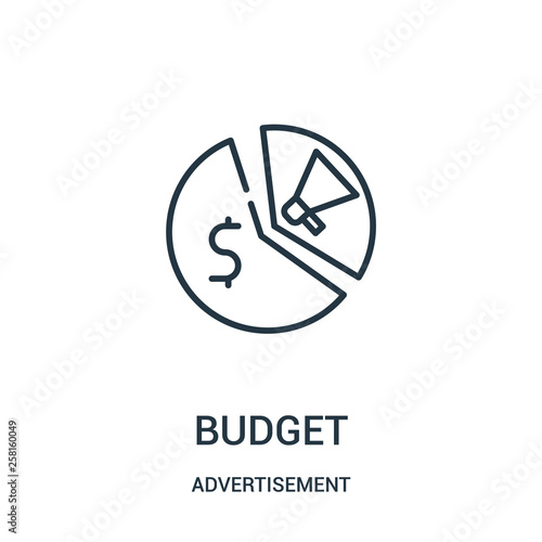 budget icon vector from advertisement collection. Thin line budget outline icon vector illustration.