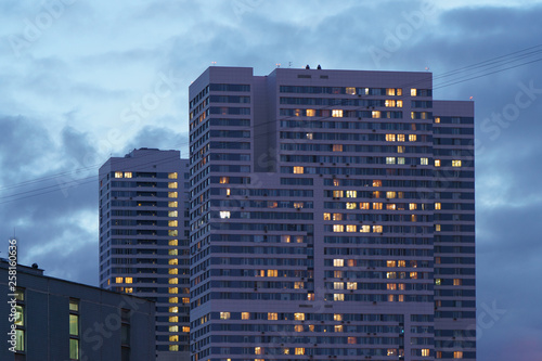 Canvas Print Blue spring sunset in a residential area of Moscow