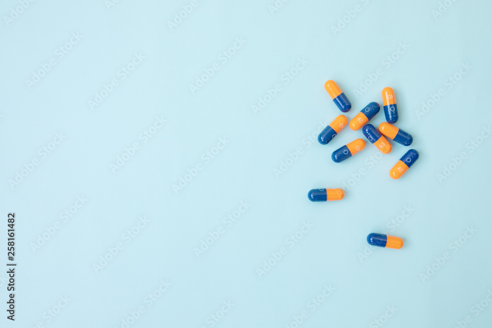 medical pills on blue background. Healthcare concept. medical pills on blue background. Healthcare concept.