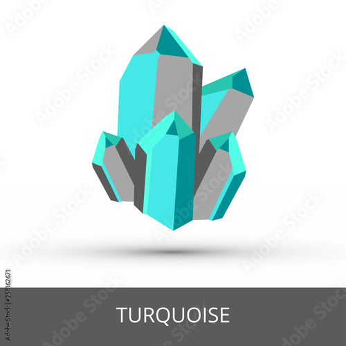 Vector mineralogy icon of gray blue green opaque mineral turquoise – hydrated phosphate of copper and aluminium. Turquoise glittering crystalline stone or gemstone crystal isolated on white.
