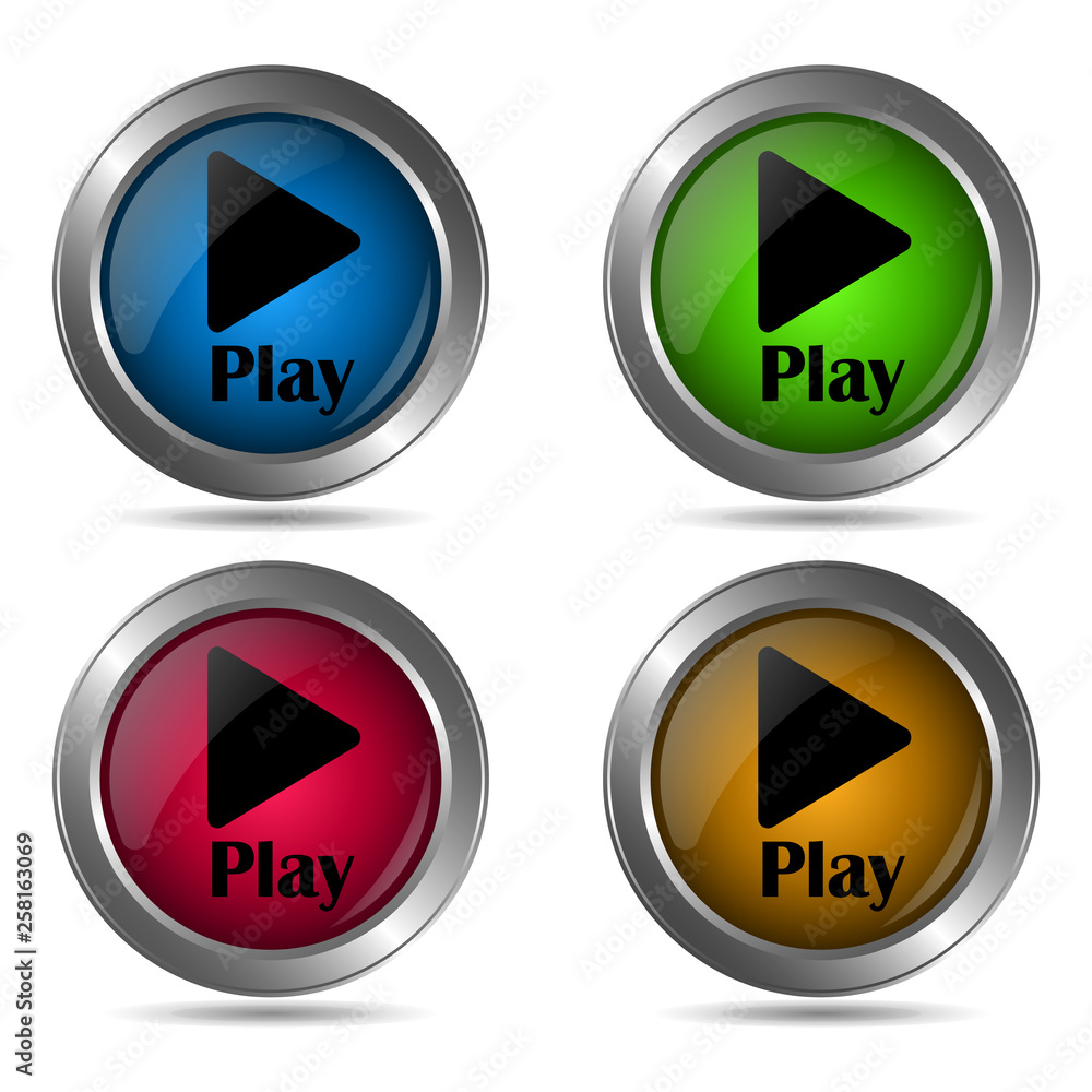 Play icon. Set of round color icons. Play icon. Set of round color icons.