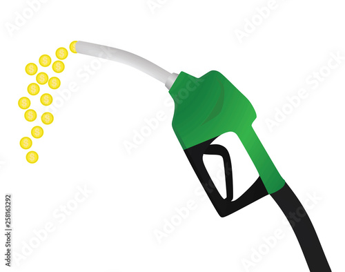 Green oil nozzle with money. vector illustration