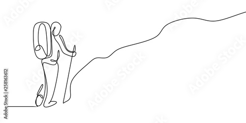 picture of a continuous line of someone climbing a mountain.