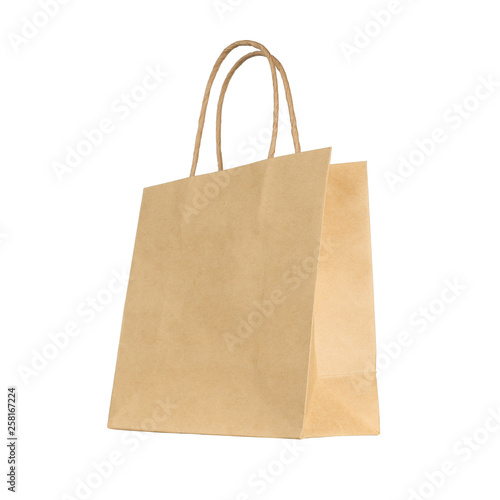 Kraft paper shopping bag isolated on white background