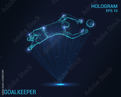 Goalkeeper hologram. Digital and technological background of football. Futuristic soccer goalkeeper design.