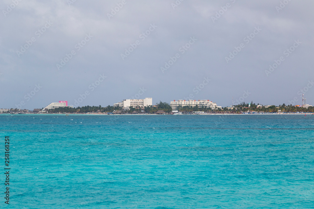 Isla Mujeres seen from the ferry, Cancun, Mexico.