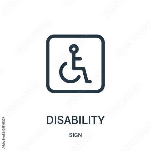 disability icon vector from sign collection. Thin line disability outline icon vector illustration.