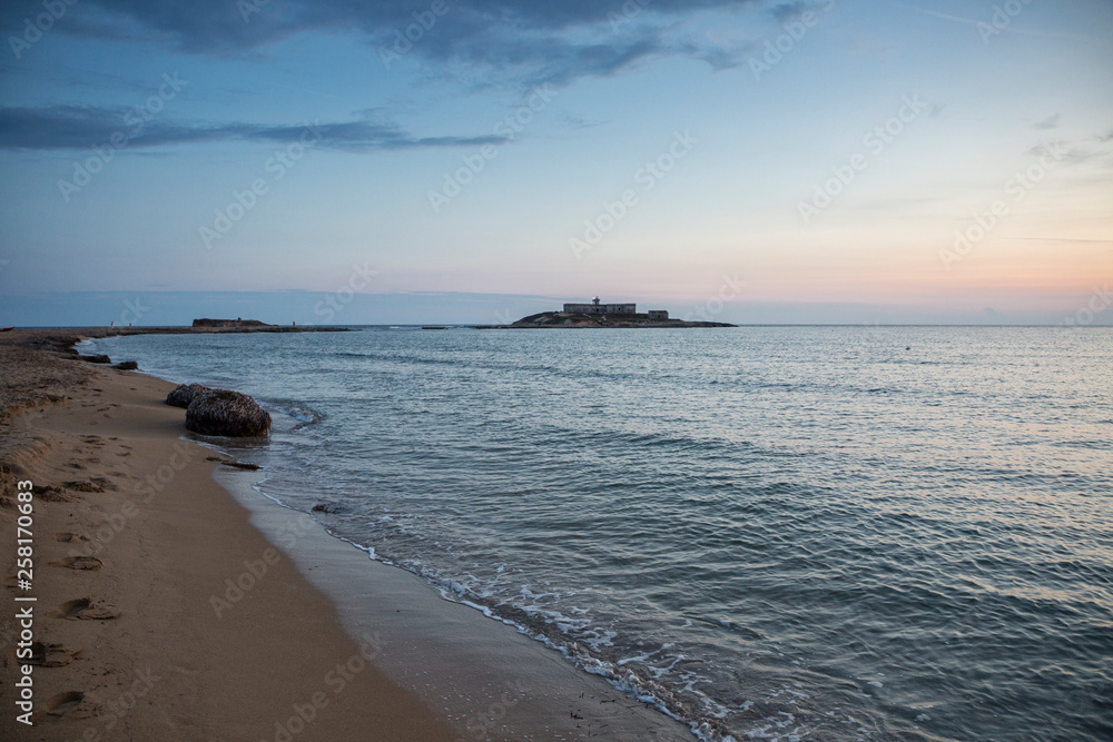 Italy, Sicily, Isola delle Correnti, Lido Scialai, beach at dusk Italy, Sicily, Isola delle Correnti, Lido Scialai, beach at dusk