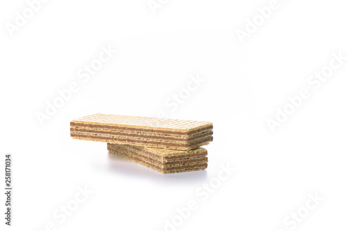 Wafer chocolate dessert isolated on white background.