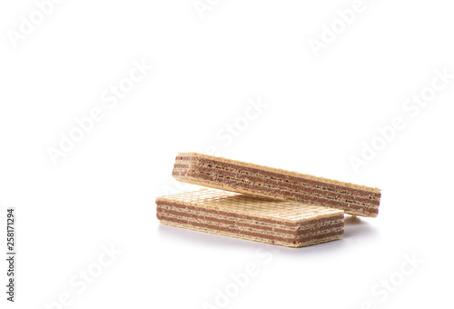 Wafer chocolate dessert isolated on white background.