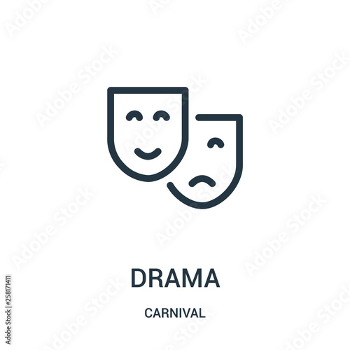 drama icon vector from carnival collection. Thin line drama outline icon vector illustration.