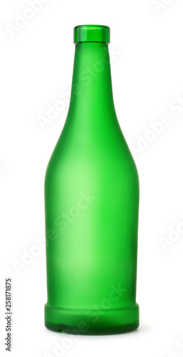 Front view of empty green matt bottle