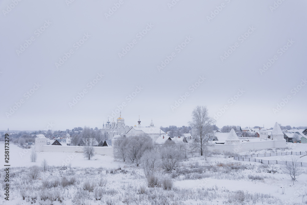 Panorama of Suzdal in the winter afternoon.