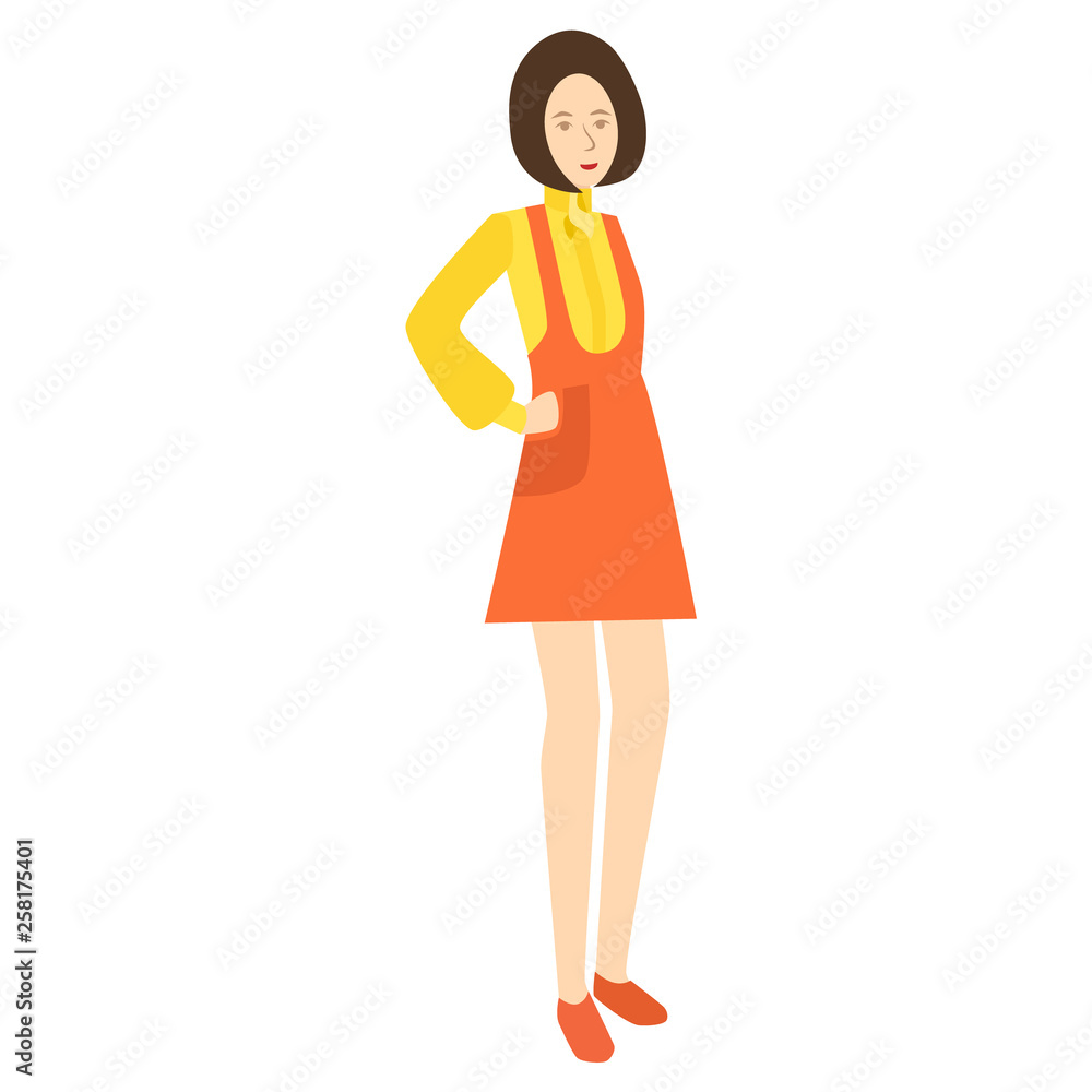 Lady in orange dress flat illustration on white Lady in orange dress flat illustration on white