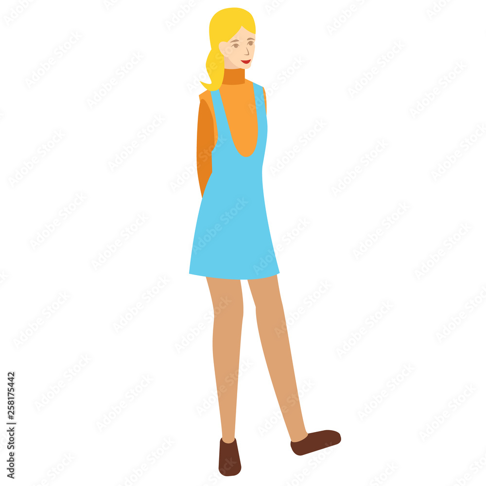 Lady in blue dress flat illustration on white Lady in blue dress flat illustration on white